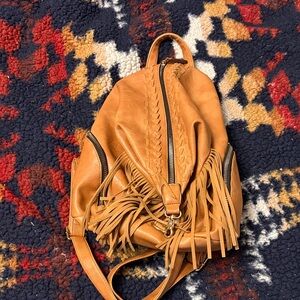 Fringe mini backpack purse- Tan Faux Leather
